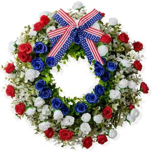 Taybonds 4th of July Patriotic Wreath for Front Door – 21” Handcrafted Red, White & Blue Flower Wreath Decoration for Independence Day, Memorial Day, Veterans Day, and Home Outdoor Front Porch Decor