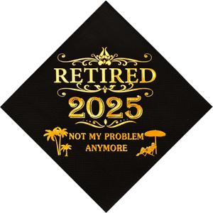 Retirement Party Decoration for Men Women - Retired 2025 ! Happy Retirement Decorations Cocktail Napkins Black 52 Pack,4.9"x 4.9" Folded, Not My Problem Anymore.