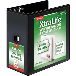 Cardinal 3 Ring Binder, 6 Inch Heavy Duty XtraLife Binder, Locking Slant-D Rings, Crack-Resistant Cover & Spine, ClearVue Covers with Shelf Pull, Holds 1,300 Sheets, Black (26361)