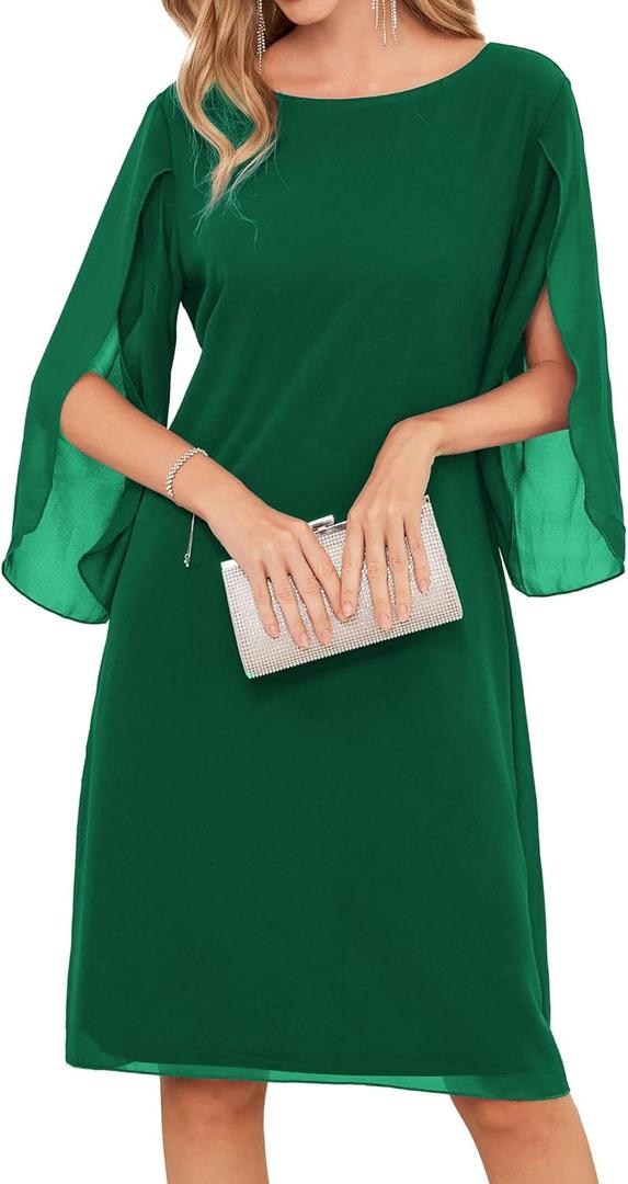 GRACE KARIN Womens Formal Wedding Guest Dress 2026 Chiffon Cocktail Dress Mother of the Bride Dresses Midi Fashion Clothing (8, Green)