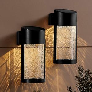 Solar Outdoor Wall Lights Fixture Set of 2 Porch Lights Crackled Glass Diffuser with Warm White LED