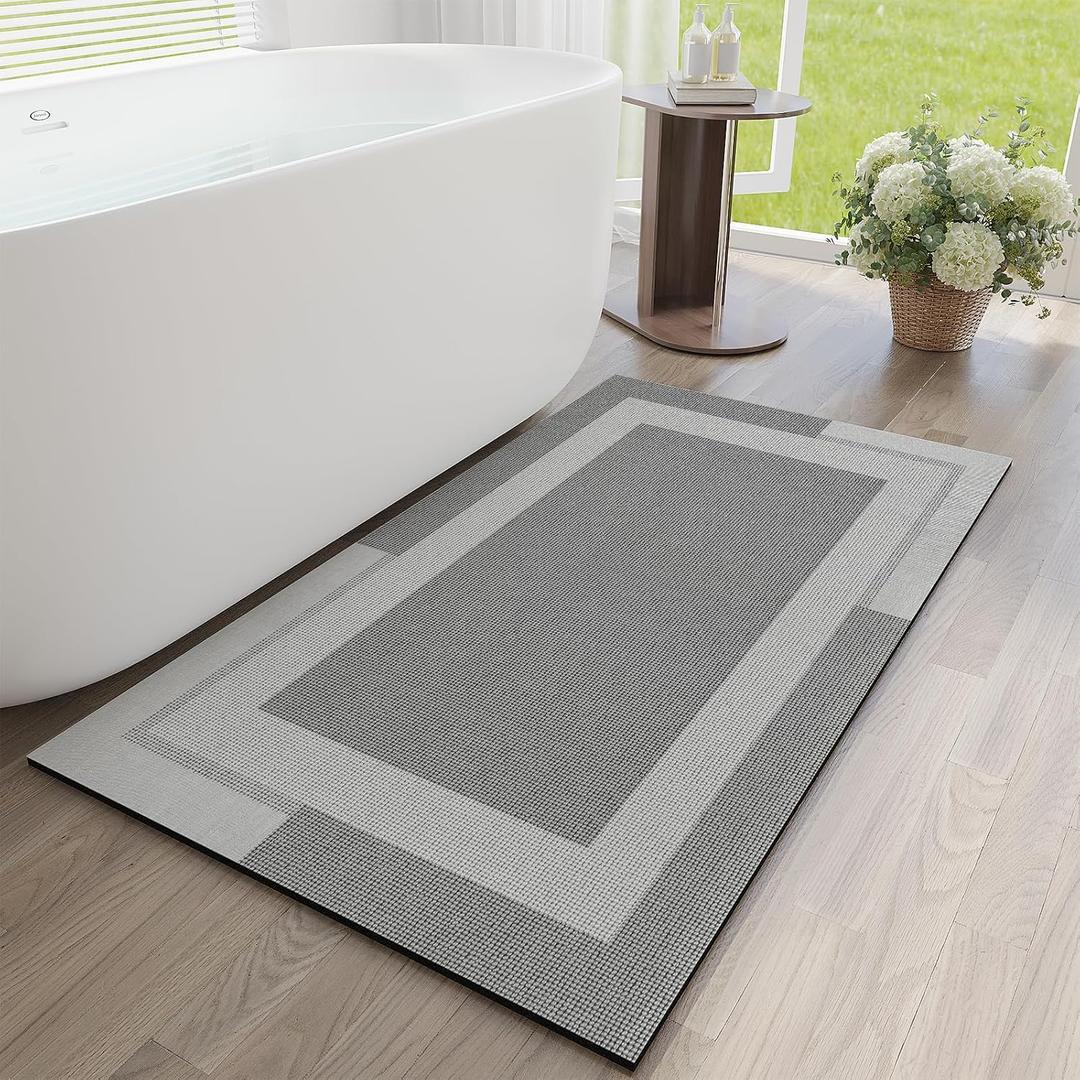 YDKGL Non Slip Long Bath Mat Bathroom Runner, Rubber Backing Ultra Thin Bathroom Rugs Fit Under Door Quick Dry Super Absorbent Washable Bath Rug Shower Mat for Bathtub Sink Floor, Grey 24"x48"