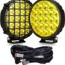 BIGLIONX 6inch 2pcs Amber Round LED Offroad Lights Amber Offroad Driving Fog Lights with Wiring Harness 210W 32000LM Waterproof IP68 IP69K 12V 24V for Pickup Trucks ATV UTV SUV