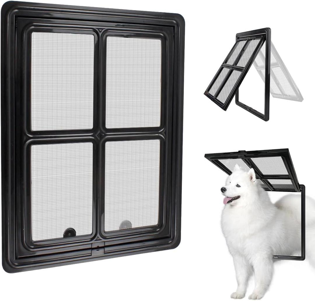 NAMSAN Dog Screen Door, Passage Size 12 x 16 inches, Dog Door for Screen Door, Large Pet Door for Sliding Door, Magnetic Automatic Closing, Self-Assembly, Lockable, Black