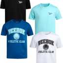 Reebok Active Boys Tshirts - 4 Pack Dry Fit Crew Neck Short Sleeve Boys Athletic Shirts Youth Kids Activewear (10-12, White/Black/Blue/Aqua)