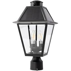 LUTEC 12513LE4-SL-Head LED Post Solar Light Outdoor, Dusk to Dawn Vintage Street Lights for Lawn Patio Yard Pathway Garden Mount (Base Not Included) (Black)