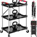 Folding Service Cart,Rolling Utility Cart,330 LBS Collapsible Service Cart,3 Shelf Heavy Duty Foldable Tool Cart