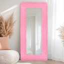 Pink Fluffy Full Length Mirror Frame Decor 64 x 21 Inch Universal Ultra Soft Non Slip Border Cover with Adhesive Tape for Mirror with Stand Bedroom Cloakroom Home Decoration Women Girls Gifts