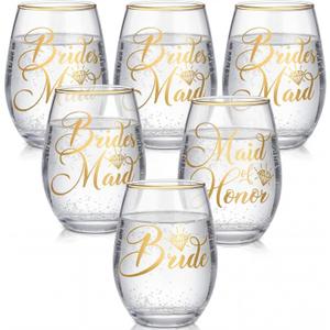 Honeydak 7 Pcs Bridesmaid Wine Glasses Bridesmaid Proposal Gifts 15oz Glass Cup Tumbler for Bride Maid of Honor and Bridesmaids Wedding Bridal Shower Bachelorette Party Favors