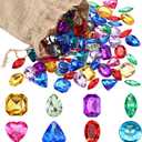 100 Pieces Toy Gems Pirate Treasure Jewels Fake Acrylic Gems Multicolor Bling Diamonds Plastic Gemstones with a Drawstring Bag for Party Table Decorations Sensory Bin Filler Pirate Party Favors