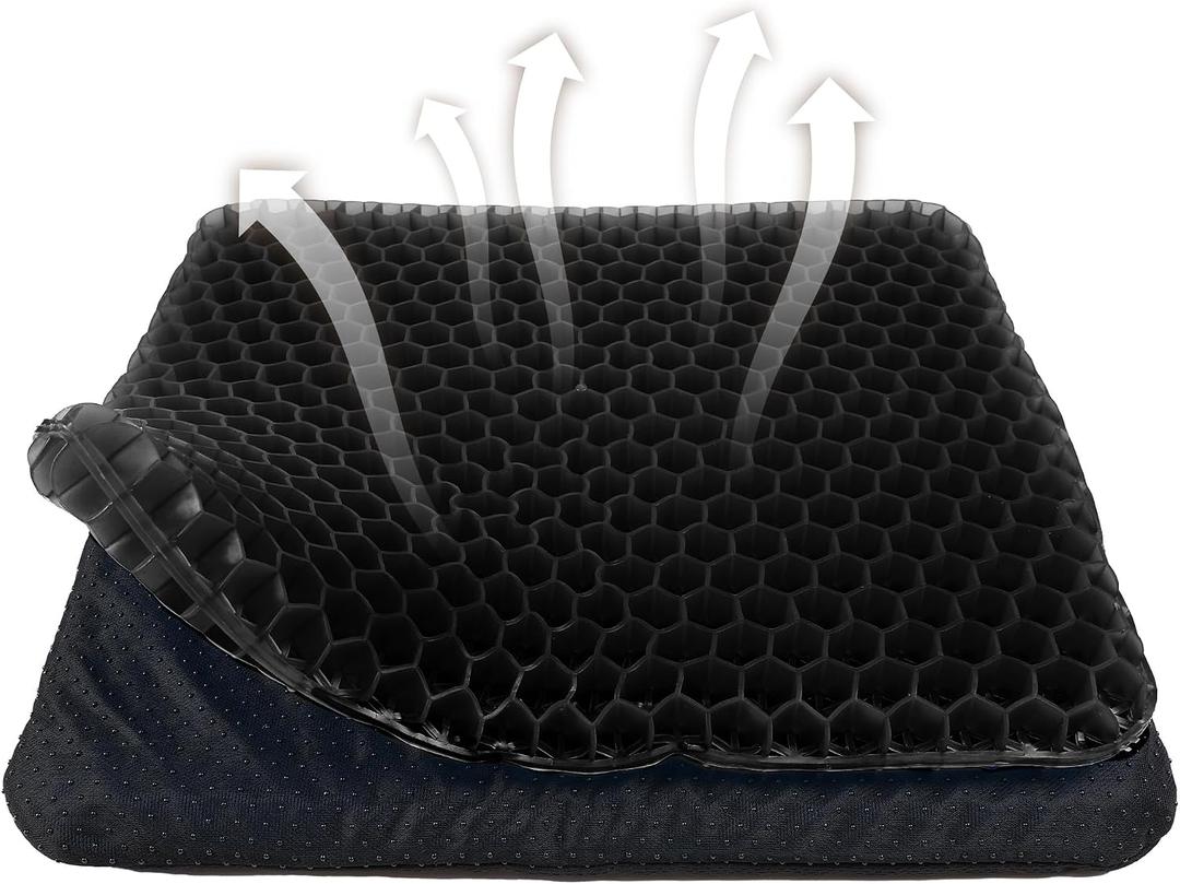 Yimiyaa Gel Seat Cushion, Double Thick Egg Gel Cushion for Pressure Pain Relief, Breathable Wheelchair Cushion Chair Pads for Car Seat Office Chair Black