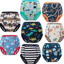 MooMoo Baby 8 Packs Potty Training Pants Cotton Absorbent Training Underwear for Toddler Boy and Girls (3T, Dino)