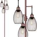 Dimmable Floor Lamp, 3 x 800LM LED Edison Bulbs Included, Farmhouse Industrial Floor Lamp Standing Lamp with Elegant Teardrop Cage Head Tall Lamp for Living Room Bedroom Office Dining Room - Brown (Oil-Rubbed Bronze-70 inches)