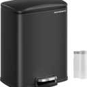 SONGMICS Trash Can, Garbage Can with Lid, 5.2-Gallon (20L) Step Trash Bin for Kitchen, Stainless Steel, Soft Close and Stays Open, Inner Bucket, Includes 15 Trash Bags, Black ULTB543B01