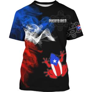 Men's Puerto Rico Flag T-Shirt 3D Frog Print Short Sleeve Shirt Novelty Casual Round Neck Top Unisex (M)