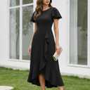 BeryLove Women Formal Party Dress Flutter Short Sleeve Wedding Cocktail Long Evening Dress (Black, XL)