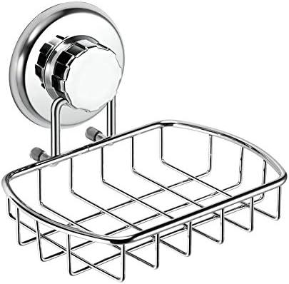 HASKO accessories - Super Powerful Vacuum Suction Cup Soap Dish - Strong Stainless Steel Sponge Holder for Bathroom & Kitchen (Chrome)