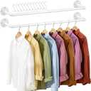 ERYTLLY Industrial Pipe Wall Mounted Clothes Rack,38 Inches Heavy Duty Detachable Garment Rack,Multi-purpose Hanging Rod for Closet,Set of 2,White