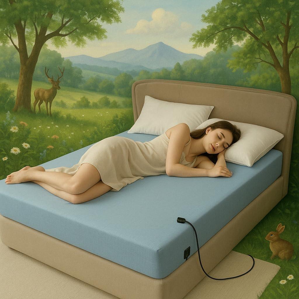 JiaPoem Grounding Bed Sheets- 90% Organic Cotton &10% Conductive Silver Fiber, Deep Pocket Fitted Grounded Sheet with Earth Connection Cord for Calm Sleep & Body Balance (Blue, Queen (60.5*80.4*16inch))