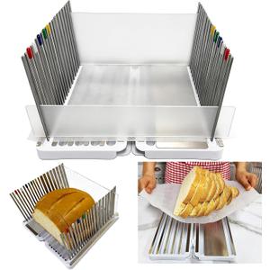 Stainless Steel Bread Slicer for Homemade Bread, Bread Slicing Guide with 20 Liners, 2 Thickness Cutting Guide with Crumb Tray, Bread Loaf Cutter Adjustable Width, for Sourdough, Meats, Deli