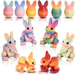 6PCS 3D Printed Animals with Eggs, Prefilled Egg with Articulated Rabbit Fidget Toys Inside, Party Favors, Classroom Prizes, Goodie Bag Fillers
