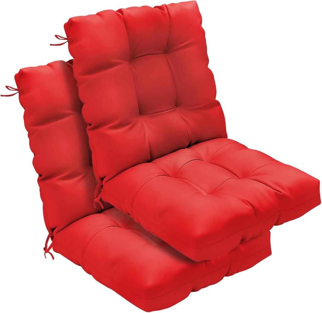Outdoor Chair Cushions Set of 2, 42x21x4 Inch Patio Cushion for Dining/Rocking Chairs, High Back Soft Seat Pad with Ties, Indoor Outside Use, Fade-Resistant & Waterproof, Red