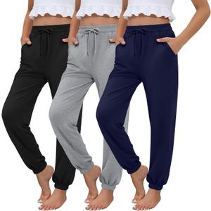 3 Pack Girls Joggers Lightweight Active Sweatpants Soft Drawstring Pants Casual Jogger Pants with Pockets for Teen (11-12 Years, Navy Blue, Light Mixed Gray, Black)