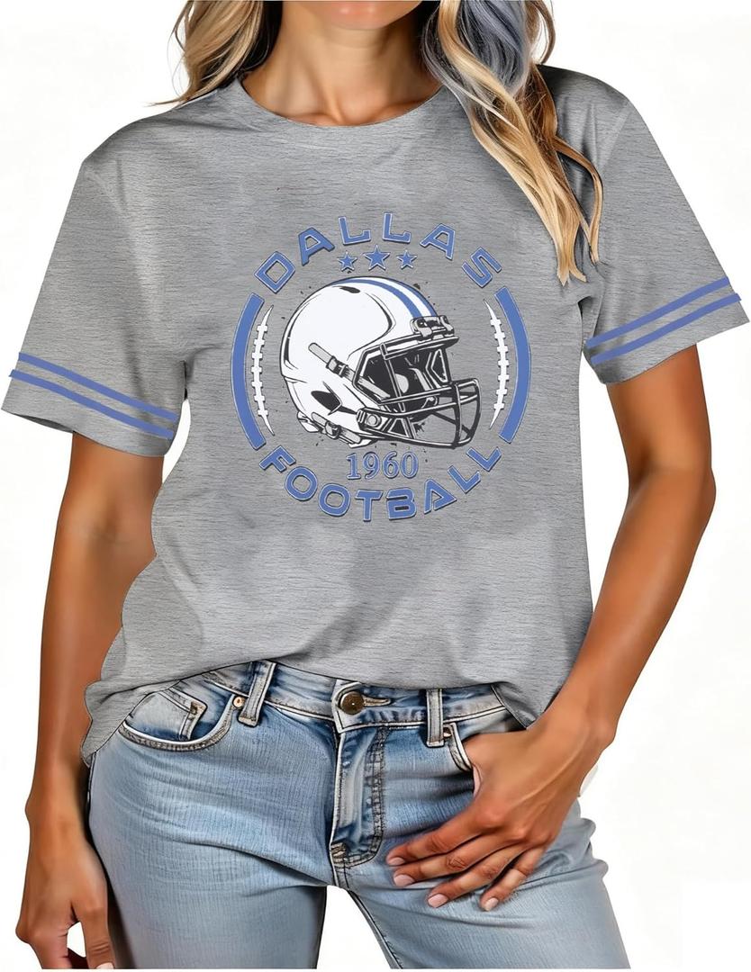 Football Shirt for Women Game Day Shirt Football Heart T-Shirt Sports Season Short Sleeve Tops (Small)