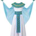 DANBAIEGG Kids Girls Egyptian Costume Set Cleopatra Dress Halloween Outfit with Headpiece（White, 10-12 Years）
