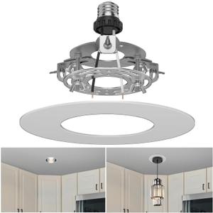 R5 and 6 Recessed Can Light Conversion Kit, Fixture Upgrade, Pendant & Hanging Light, Ceiling Fan Compatible, 7 Inch Flat Steel Ceiling Medallion, White Finish