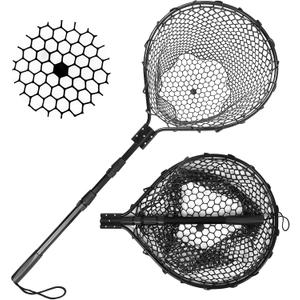 Rubber Fishing Net Large Folding Landing Collapsible Aluminum Pole Handle with Deep Net for Fishing,Big Fishing Net for Freshwater and Saltwater,Fly Fsihing Net Extend to 67 inches