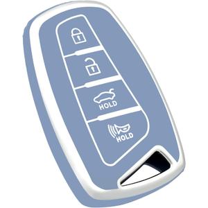 For Hyundai Key Fob Cover, Soft TPU Protection Key Fob Case Compatible with Hyundai Santa fe Genesis Equus Azera Smart Car Key Accessories (Silver Blue)