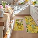 Artoid Mode Yellow Rabbit Bunny Leaves Easter Kitchen Mats Set of 2, Home Seasonal Spring Easter Holiday Holiday Party Mat - 17x29 and 17x47 Inch