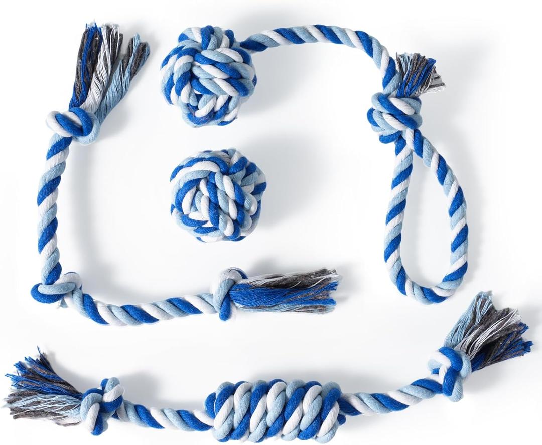 wodoca Dog Rope Toys 4 Pack, Puppy Teething Cotton Knot Chew Rope for Small Medium Dogs, Interactive Tug of War Dog Toys for Boredom, Teeth Cleaning (Blue)