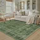 6x9 Green Washable Rug for Living Room Large Vintage Distressed Bedroom Rug Low Pile Non-Slip Soft Boho Carpets for Bedroom Dining Room Home Office Indoor Nursery