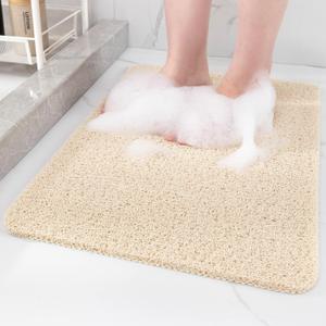 Non-Slip Shower Mat Bathtub Mat for Bath Tub,Anti Slip Bath Tub Mat,Floor Mat,Soft PVC Loofah Bathroom Mats,Foot Scrubber Mat,Quick Drying Easy Cleaning Mats for Wet Areas（40" x 16" Beige）