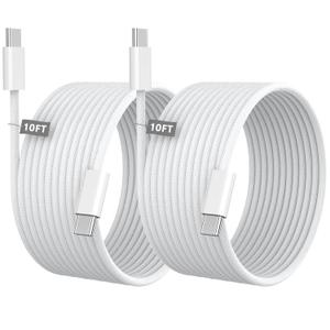 [Apple MFi Certified] iPhone 17 16 15 Charger Cord 10 FT, 2 Pack 60W USB C to USB C Charging Cable Cord Long for iPhone 17/17 Pro/17 Pro Max/Air/16/16 Pro/16 Pro Max/15/15 Pro Max, iPad Pro, White