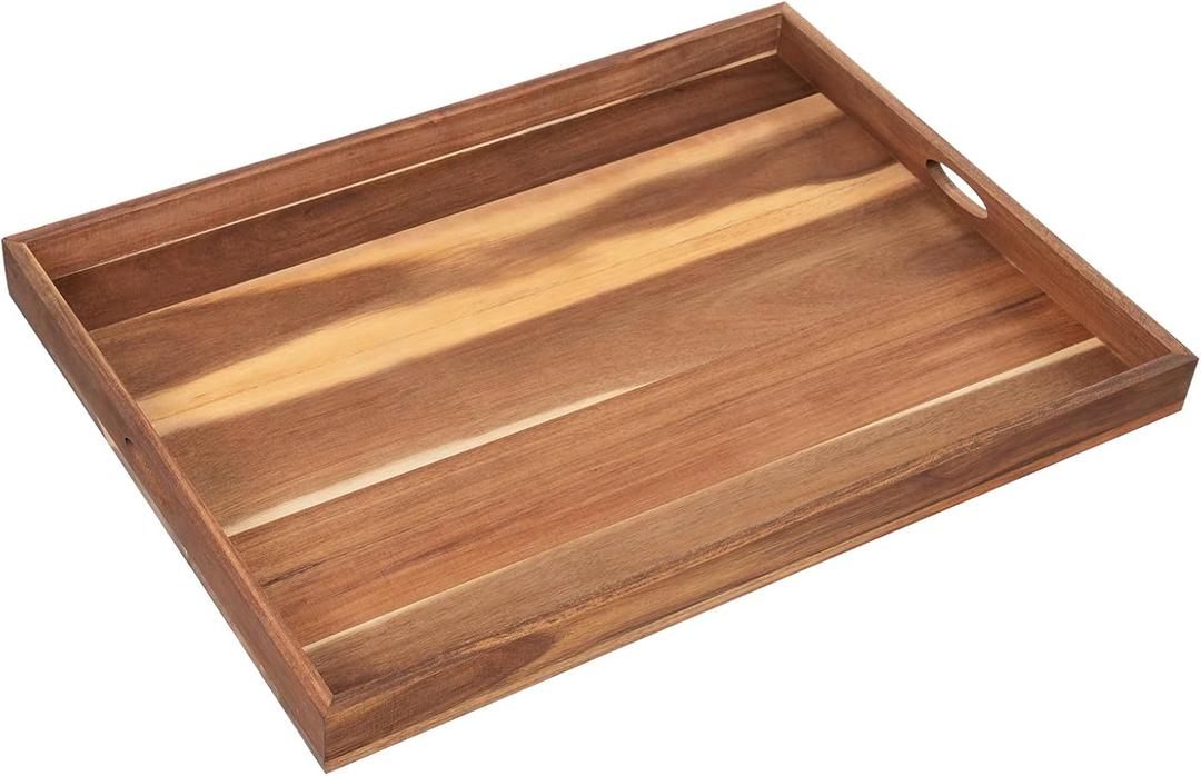 30 x 22 Inch Acacia Wood Serving Tray with Handles for Lap & Couch, Large Serving Platters and Trays for Decor, Party and Bed Wooden Coffee Table Trays for Eating Decorative Serving Tray