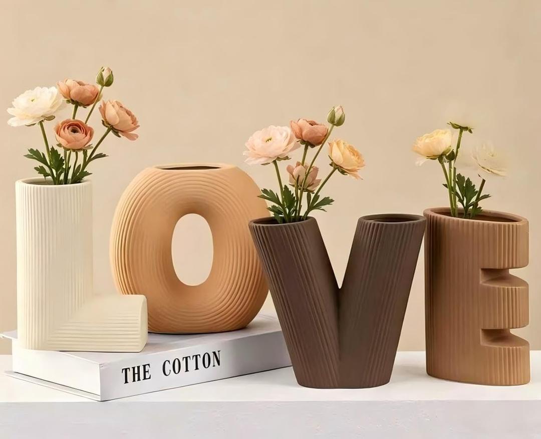 Love Vases 4pcs Ceramic Flower Vases Trendy vases for Flower Decor Entryway Decorative Vases for Centerpieces