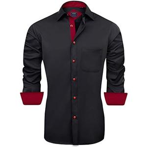 J.VER Men's Casual Long Sleeve Stretch Dress Shirt Wrinkle-Free Regular Fit Button Down Shirts, Large