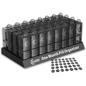 Monthly Pill Organizer 2 Times a Day, CAidRE 30 Day Pill Organizer AM PM, One Month Pill Boxes and Organizer, 31 Day Pill Organizer with Weekly Pill Holder for Fish Oil, Vitamins, Supplements, Black