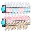 2 Pack Wall Mounted Shoe Rack for Narrow Spaces, Hanging Shoe Rack Holds 16 Pairs, 17"-30"Adjustable Heavy Duty Wall Shoe Storage with 4 Storage Hooks, Space Saving for Closet Entryway Door, Black