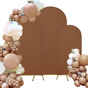 Spandex Fitted Wedding Arch Cover Set of 3 Beige Arch Backdrop Cover, Round Top Chiara Backdrop Stand Covers for Wedding Birthday Party Baby Shower Banquet Arch Decoration (Beige, 6FT,6.6FT,7.2FT)