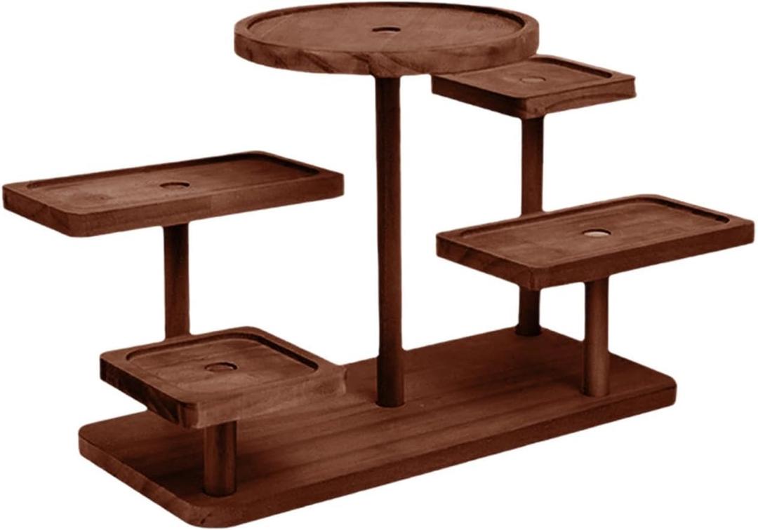 Display Riser Small Potted Plant Stand Sturdy Desktop Decorative Tiered Tray Rack for Figure Dolls Collection Perfume Makeup, Walnut