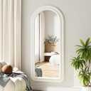 Koonmi 56"x24" Full Length Mirror, Flannel Wall Mirrors, Velvet Arched Full Body Mirror with Stand, Hanging or Leaning Against Wall for Bedroom Living Room, White