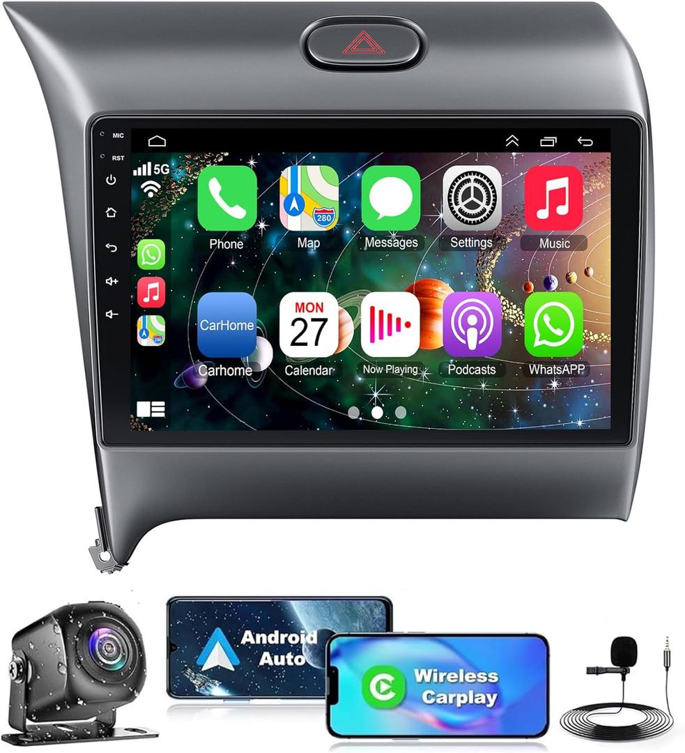 Upgrade Car Radio for KIA Cerato K3 Forte 2013 2014 2015 2016 2017 2018, 4+64GB 9-inch Head Unit with Carplay/Android Auto, with GPS/Backup Camera/Voice Control/Bluetooth 5.2/Mirror Link/SWC