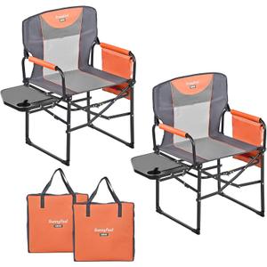 SUNNYFEEL Camping Directors Chair, Heavy Duty,Oversized Portable Folding Chair with Side Table, Pocket for Beach, Fishing,Trip,Picnic,Lawn,Concert Outdoor Foldable Camp Chairs (Orange-2set)