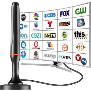 Digital TV Antenna for Smart Tv Indoor, 360 Reception Digital HDTV Antenna for Local Channels, Supports 1080P and 4K, Strong Magnetic BaseOrange-Light