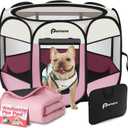 Dog Cat Playpen Indoor Outdoor for Puppy Pet Dogs Cat Recovery After Surgery, Dog Tent Crates Cage Indoor/Outdoor, Portable Pop Up Kennel with Carrying Case for Travel (Pink with Pad, Medium)