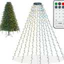 Dazzle Bright Christmas Tree Lights, 448 LED Waterfall Tree Topper Lights with Remote & 11 Modes, 8.2FT X 16 Lines Christmas Light for Indoor Outdoor Party Xmas Decoration, Warm White & Multi-Colored